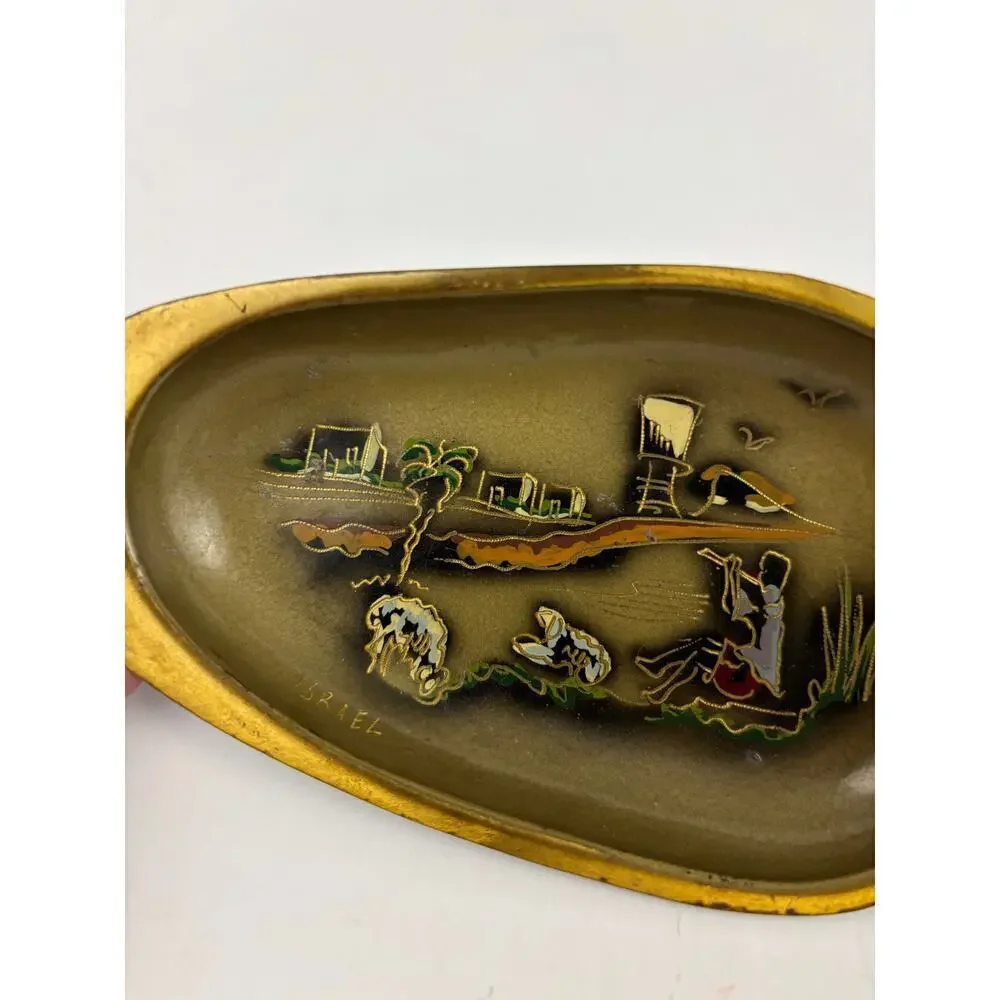 VTG N. Oppenheim Israel Hand Burnished Wall Hanging Trinket Tray Tin Gold‎